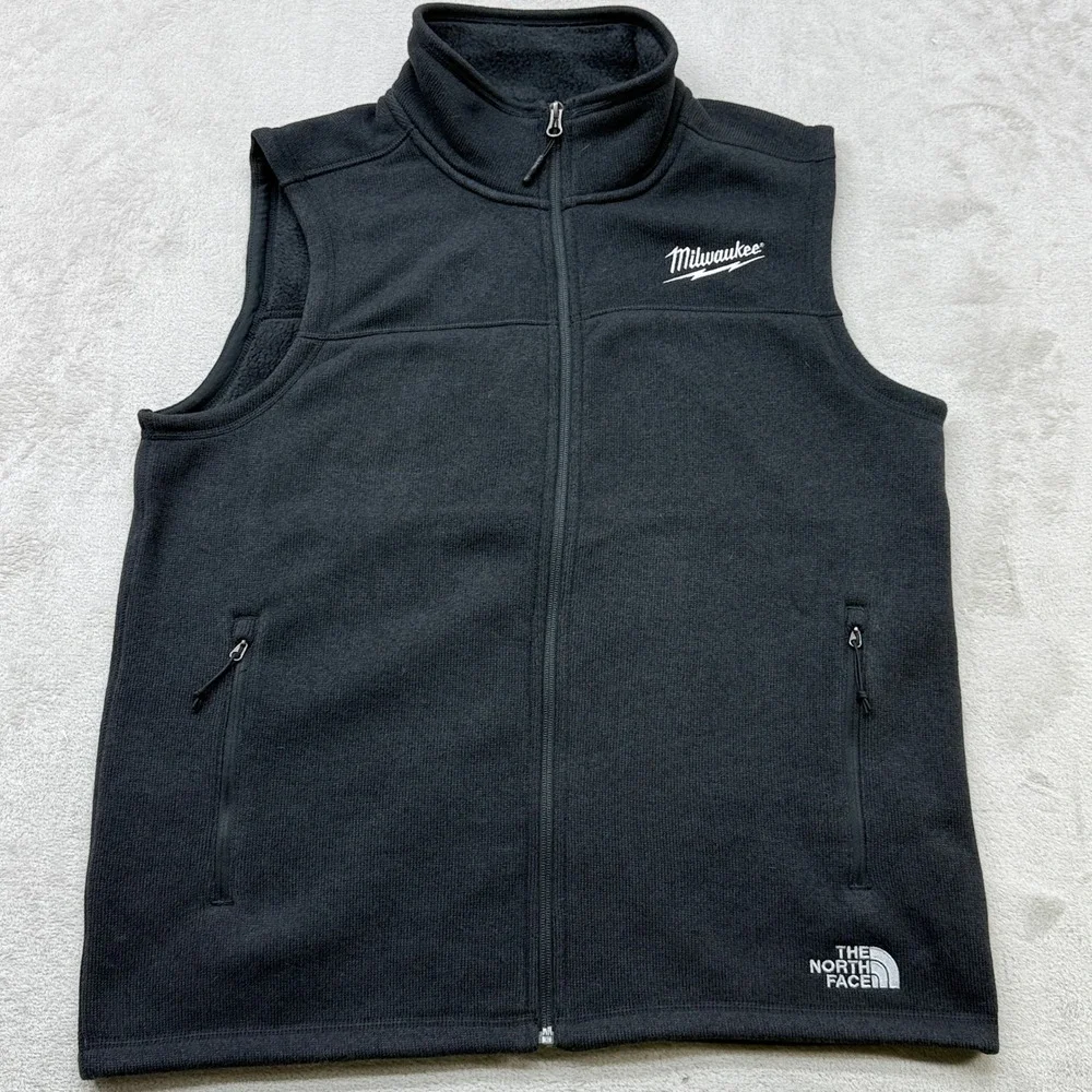 The North Face Fleece Vest Mens L Black Milwaukee Logo Full Zip Fall NF0A47FA